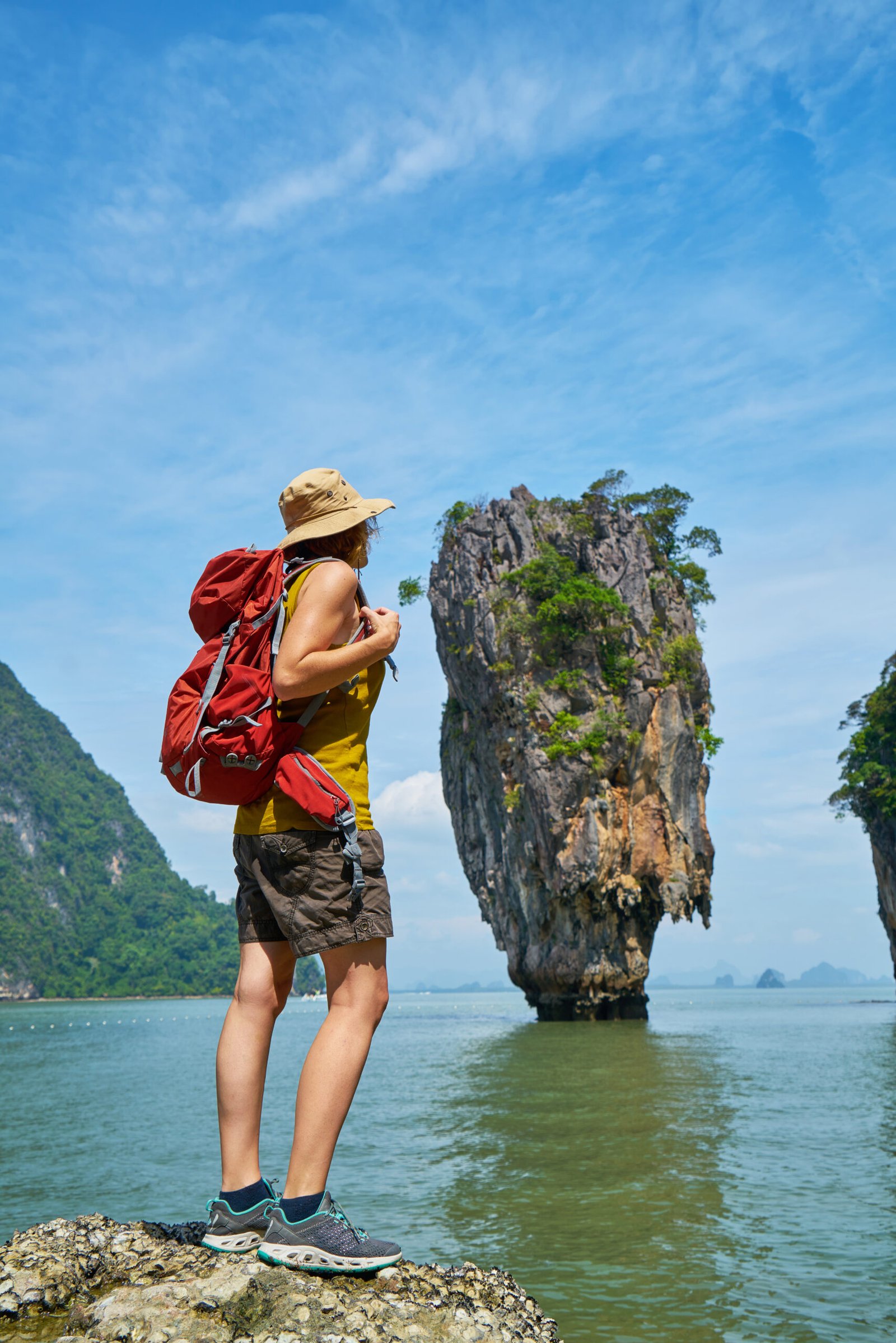 backpacker girl in james bond island, thailand